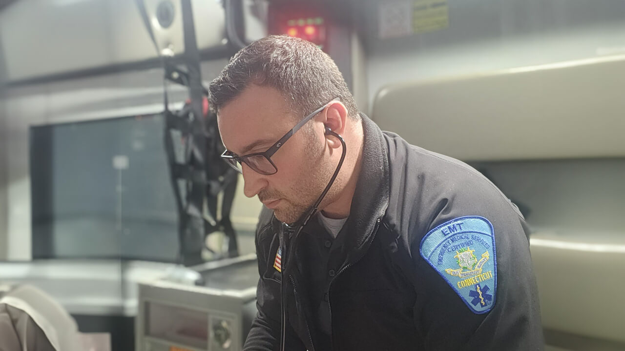 David Miller working in an ambulance